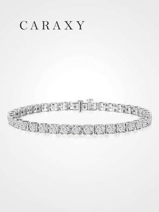 CARAXY Lab Grown Diamond C-Clasp Tennis Bracelet showcasing elegant design and dual-security clasp system.