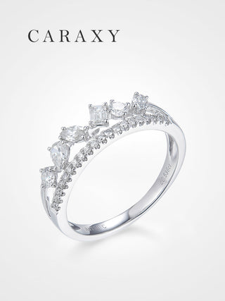 CARAXY Crown Fashion Cluster Set Lab Cultured Diamond Ring AJ040