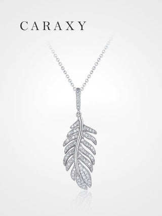 CARAXY Feather Diamond Necklace 18k White Gold Pendant Necklace DZ006