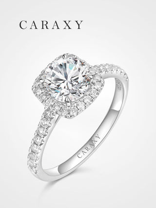 CARAXY Lab-Created 1 Carat Princess-Cut Diamond Ring | Dual Harmony Square Halo Engagement Wedding Band.AJ195-W
