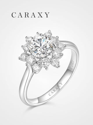 CARAXY Lab-Created Sunflower Diamond Ring | Custom Snow Lotus Halo Engagement Ring with Floral Radiance.  AJ192-W