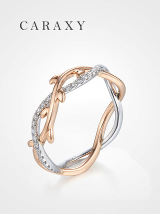 CARAXY Stylish Two Color Twisted Arm Lab Cultured Diamond Ring AJ042