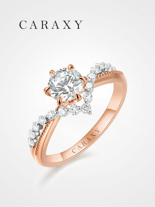 CARAXY Six Prong V-Shape Rose Gold Lab Grown Diamond Ring AJ199