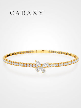 CARAXY Lab-Grown Diamond Bangle – Princess Oval Shape – Starry Pave Diamond Butterfly Bracelet – 18K Gold Lightweight Luxury Jewelry.SZ006-W