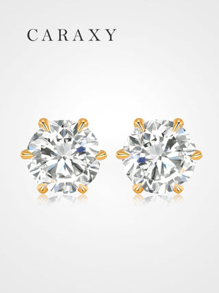 CARAXY Six Prong Diamond Stud Earrings Yellow 18K Gold Grown Diamonds ED050