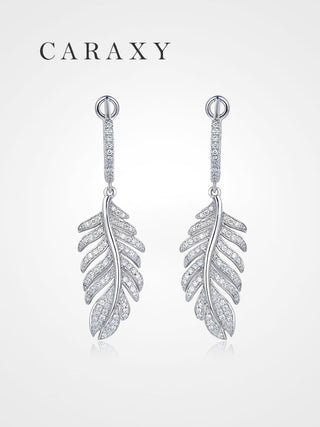 CARAXY 18K White Gold Stud Earrings Women's Leaf Section Earrings EH005