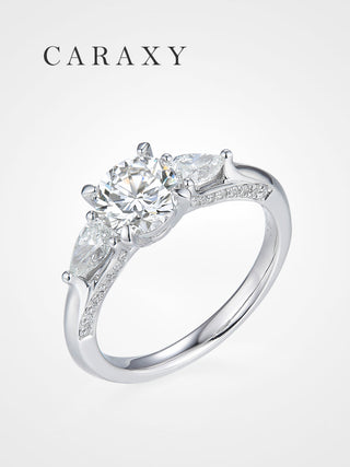 CARAXY Lab-Created 1 Carat Women's 18K White Gold Halo Diamond Ring | Custom Loose Diamond Engagement Ring. AR011-W