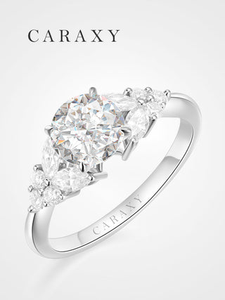 CARAXY Lab-Created Three-Life Diamond Ring | 18K Gold Inspired Halo Engagement Ring with Nature’s Poetry. AR012-W