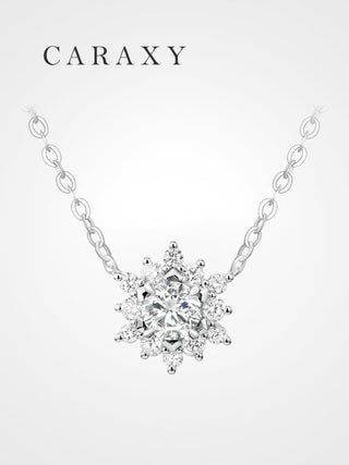 Caraxy Sunflower Lab Diamond Necklace 18K Gold "Snow Lotus" Adjustable Pendant Gift for Her.XL086-W