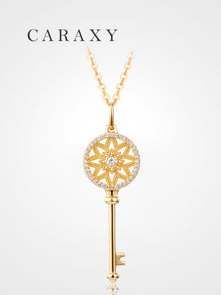 CARAXY Stylish Key Shape Lab Cultured Diamond Necklace  XL087