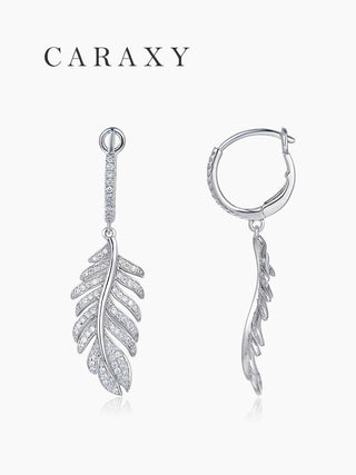 CARAXY 18K White Gold Stud Earrings Women's Leaf Section Earrings EH005