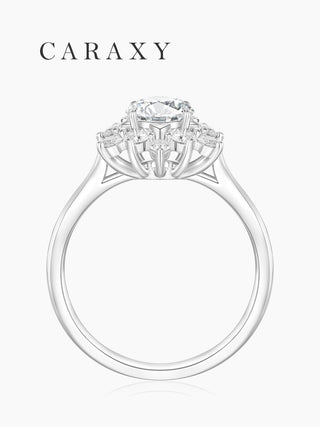 CARAXY Lab-Created Sunflower Diamond Ring | Custom Snow Lotus Halo Engagement Ring with Floral Radiance.  AJ192-W