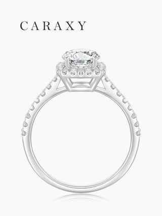 CARAXY Lab-Created 1 Carat Princess-Cut Diamond Ring | Dual Harmony Square Halo Engagement Wedding Band.AJ195-W