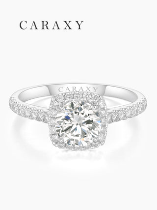 CARAXY Lab-Created 1 Carat Princess-Cut Diamond Ring | Dual Harmony Square Halo Engagement Wedding Band.AJ195-W