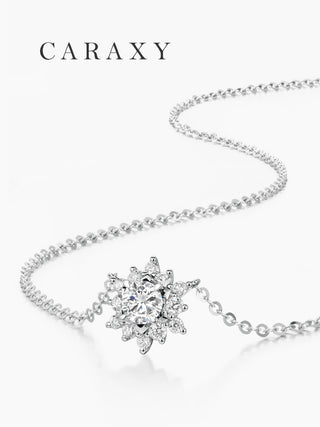 Caraxy Sunflower Lab Diamond Necklace 18K Gold "Snow Lotus" Adjustable Pendant Gift for Her.XL086-W