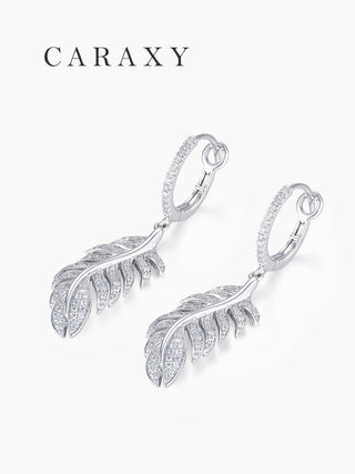 CARAXY 18K White Gold Stud Earrings Women's Leaf Section Earrings EH005