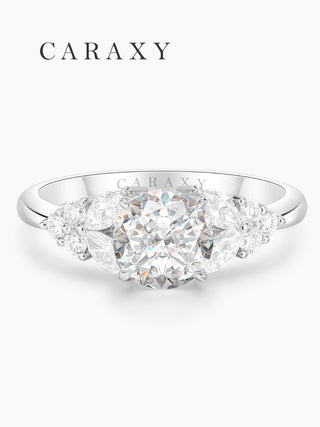CARAXY Lab-Created Three-Life Diamond Ring | 18K Gold Inspired Halo Engagement Ring with Nature’s Poetry. AR012-W