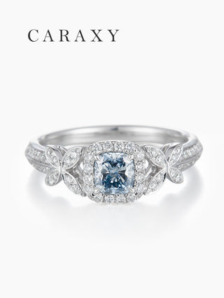 CARAXY Deluxe Cushion Blue Diamond Lab Diamond Ring AJ046