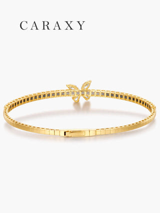 CARAXY Lab-Grown Diamond Bangle – Princess Oval Shape – Starry Pave Diamond Butterfly Bracelet – 18K Gold Lightweight Luxury Jewelry.SZ006-W
