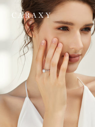 Caraxy Lab-Grown 1ct Rose Gold Crown Princess Halo Engagement Ring "Royal Coronet".ZCR012