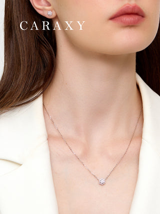 Caraxy Sunflower Lab Diamond Necklace 18K Gold "Snow Lotus" Adjustable Pendant Gift for Her.XL086-W