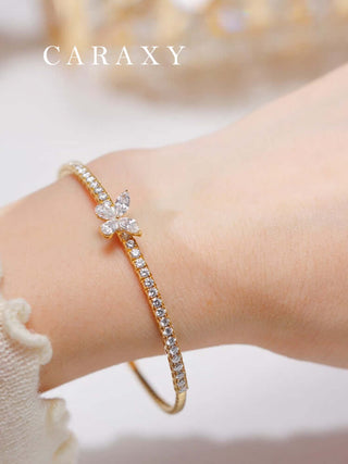 CARAXY Lab-Grown Diamond Bangle – Princess Oval Shape – Starry Pave Diamond Butterfly Bracelet – 18K Gold Lightweight Luxury Jewelry.SZ006-W
