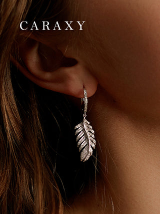 CARAXY 18K White Gold Stud Earrings Women's Leaf Section Earrings EH005