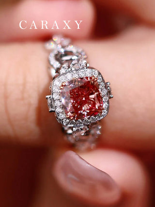 CARAXY Fancy Pink Lab Grown Diamond Ring – 1.5 Carat Cushion-Cut Pink Diamond – 18K Gold Luxury Lab-Grown Diamond Jewelry.AR029-P