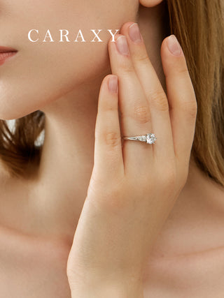 CARAXY Lab-Created 1 Carat Women's 18K White Gold Halo Diamond Ring | Custom Loose Diamond Engagement Ring. AR011-W