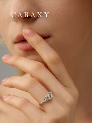 CARAXY Lab-Created Three-Life Diamond Ring | 18K Gold Inspired Halo Engagement Ring with Nature’s Poetry. AR012-W