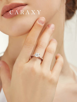 Caraxy Lab-Grown 1ct Rose Gold Crown Princess Halo Engagement Ring "Royal Coronet".ZCR012