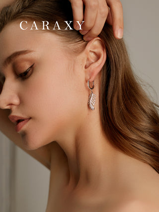 CARAXY 18K White Gold Stud Earrings Women's Leaf Section Earrings EH005