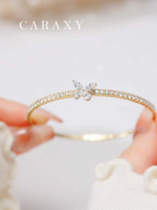 CARAXY Lab-Grown Diamond Bangle – Princess Oval Shape – Starry Pave Diamond Butterfly Bracelet – 18K Gold Lightweight Luxury Jewelry.SZ006-W