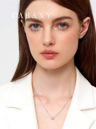 Caraxy Sunflower Lab Diamond Necklace 18K Gold "Snow Lotus" Adjustable Pendant Gift for Her.XL086-W