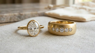A bezel ring and a cigar band on table