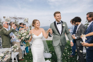Outdoor wedding ceremony featuring elegant lab-grown diamond bridal jewelry