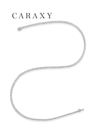 15 inch lab grown diamond tennis necklace in 18K white gold with continuous round diamonds.