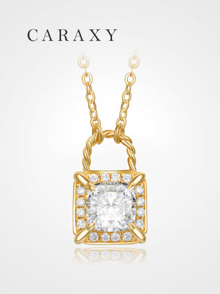 18K yellow gold lab-grown diamond lock pendant necklace front view