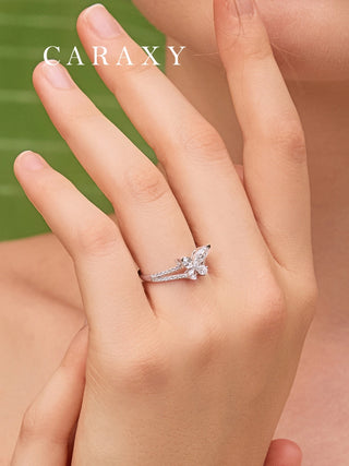 18K white gold butterfly lab grown diamond ring on hand CARAXY
