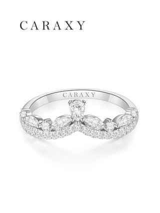 18K white gold contour diamond wedding band with marquise, pear, and round diamonds