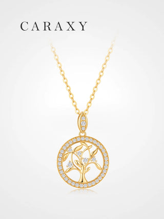 Front view of an 18K yellow gold Tree of Life lab-grown diamond necklace