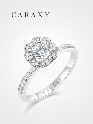 CARAXY Four Prong Flower Cluster Lab Cultured Diamond Ring AJ203