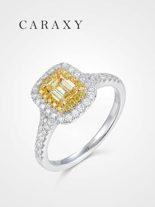 CARAXY Emerald Small Square Sugar Lab Cultured Yellow Diamond Ring  AJ032