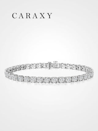 CARAXY Full Pave Lab Grown Diamond Tennis Bracelet – 18K Gold All-Diamond Luxury Cluster – Four-Prong Setting Diamond Chain.SL018-W