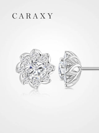 Floral Halo Lab-Grown Diamond Stud Earrings with Floral Basket Setting in 18K White Gold