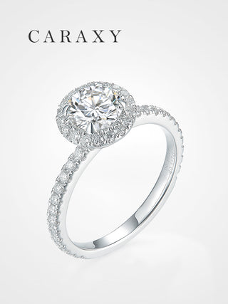 CARAXY Four Prong Deluxe Surround Lab Cultured Diamond Ring AJ009