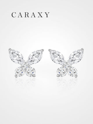 CARAXY 18K White Gold Butterfly Lab Grown Diamond Stud Earrings ED049