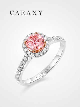 CARAXY Lab Grown Pink Diamond Ring Luxury Cluster Wedding AJ216