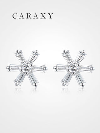 CARAXY Snow Scene Snowflake Lab Cultured Diamond Stud Earrings ED013