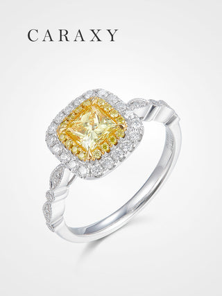 CARAXY Little Cube Square Yellow Diamond Lab Grown Diamond Ring AJ033